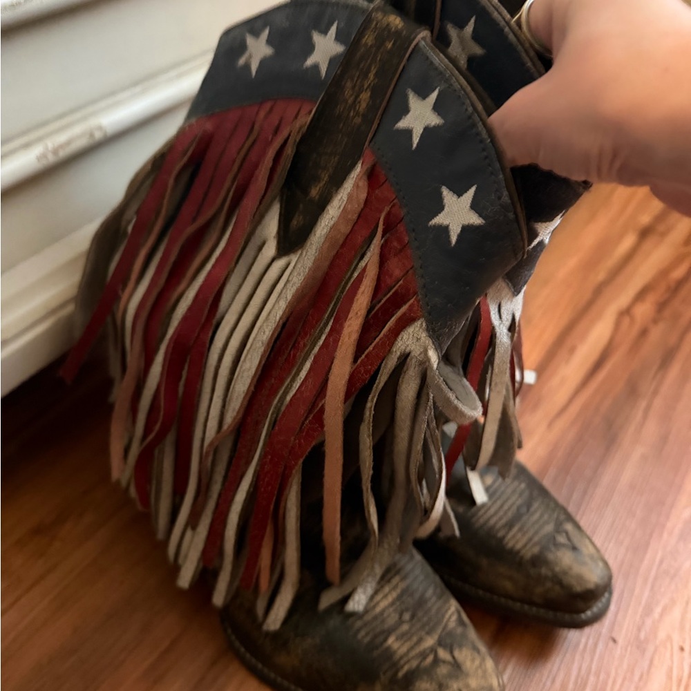 Roper Fringed Americana Western Cowgirl Boots - Red, White & Blue
